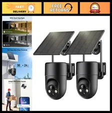 Wireless Outdoor Security Cameras, 2K Color Night Vision, Solar Powered, 360° Vi