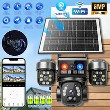 Solar Battery Powered Wireless WiFi Pan/Tilt Home Outdoor Security Camera System