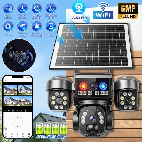 Solar Battery Powered Wireless WiFi Pan/Tilt Home Outdoor Security Camera System