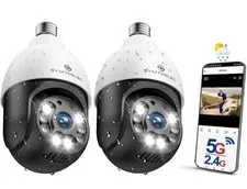 SYMYNELEC 5Ghz/2.4Ghz Light Bulb Security Camera 2.5K, 5G DualBand Wifi, 2 Pack
