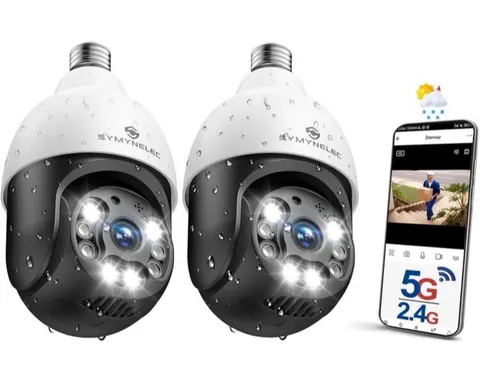 SYMYNELEC 5Ghz/2.4Ghz Light Bulb Security Camera 2.5K, 5G DualBand Wifi, 2 Pack