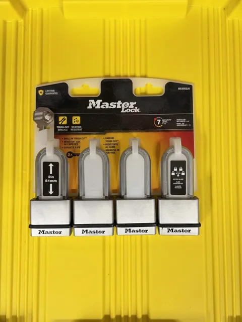 4 Locks Master lock Heavy Duty Outdoor Padlock with Key, 1-3/4 in. Wide, 2 Keys