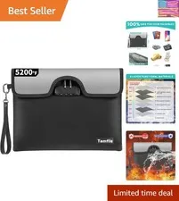 5200°F Fireproof Money Bag with Lock, Water Fireproof Document Bag with Zippe...