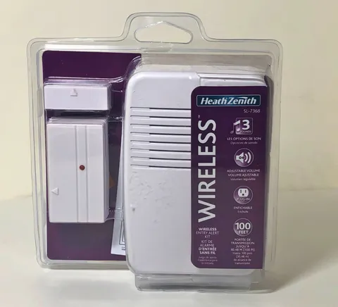 Wireless Door Entry Alarm Plug-in White Heath Zenith 3 Sounds 100ft. Range