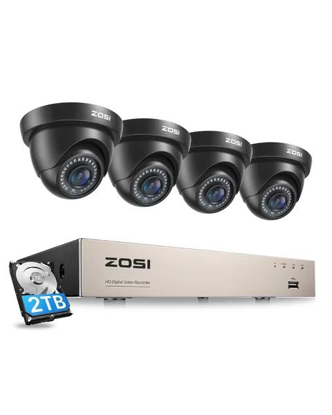 ZOSI 8CH 1080P Dome Security Camera System H.265+ 5MP Lite DVR with 2TB Outdoor
