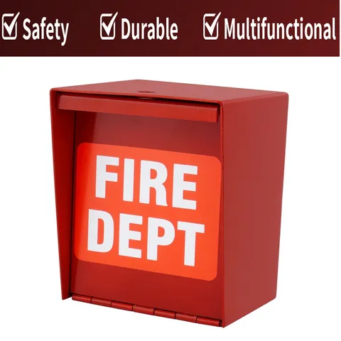 Safety Fire Department Box With Lock Hole Red Heavy Duty Steel ‎Wall Mount Quick