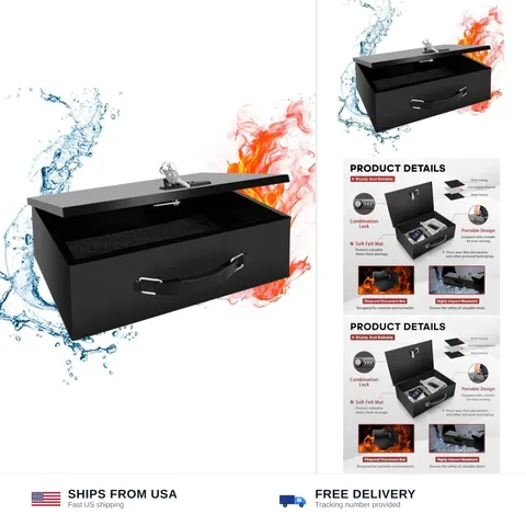 YIYITOOLS Fireproof Lock Box with Key and Combination Lock, Fire Safe Documen...