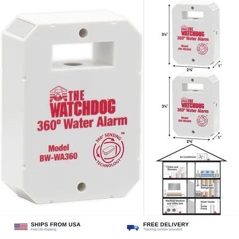 The Basement Watchdog Compact 110 dB Water Alarm w/360° Sensing Technology (B...