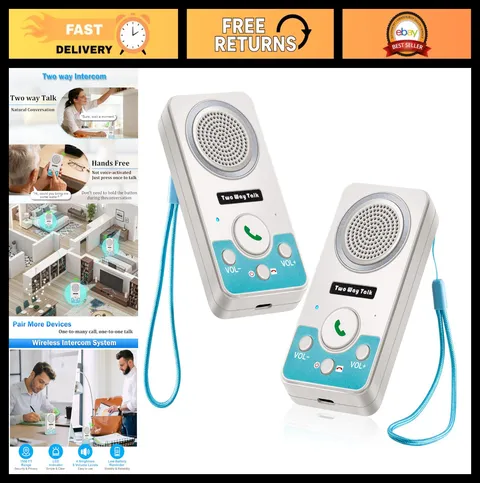 Wireless Intercom System - 2 Way Audio, Long Range, Hands-Free, 4 Ringtones, 8 V