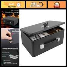 Fireproof Portable Metal Safe Box with Key Lock & Handle for Documents, Jewelry,