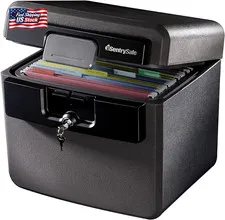 Sentrysafe Black Fireproof and Waterproof Safe, File Folder and Document Box wit