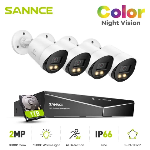 SANNCE 5MP 8CH DVR 2MP Full Color CCTV Security Camera System Night Vision 1TB