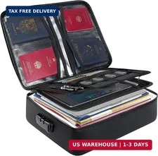 BALEINE Fireproof Document Box with Lock, Portable Fireproof Document Bag Waterp