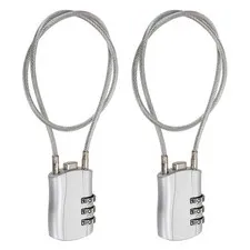 3-Digit Combination Padlock with Coated Steel Wire Rope (15.8", Silver) (2Pcs)