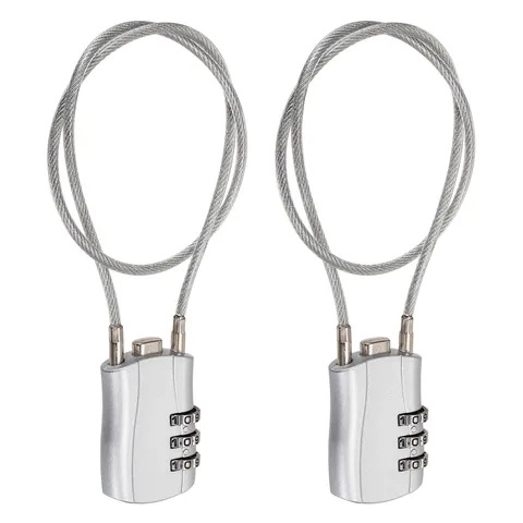 3-Digit Combination Padlock with Coated Steel Wire Rope (15.8", Silver) (2Pcs)