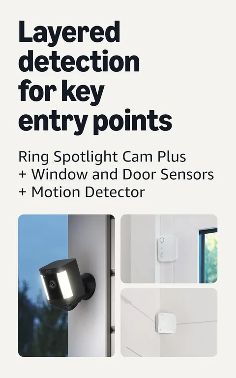 Ring Spotlight Cam Plus Battery Powered Security Camera with 2 Door Sensors
