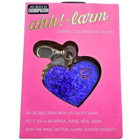 Ahh! Larm Super Loud Personal Safety Alarm Heart Panic Button LED Purple Glitter