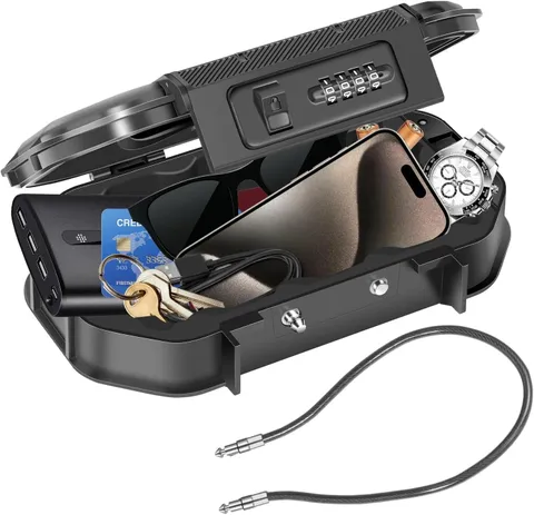 Portable Travel Safe Lock Box Waterproof, Small Beach Safe (black) Removable
