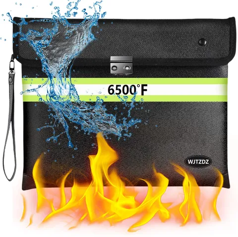 6500°F Fireproof Document Bag with Lock, Upgraded Fireproof/Waterproof Money ...
