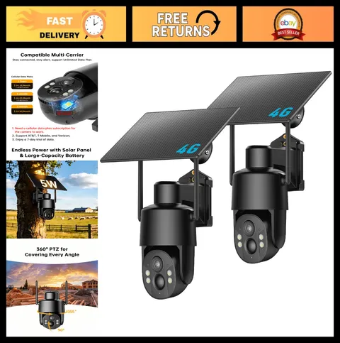 4G LTE Security Camera, No WiFi, 2K Live Video, 360° View, Color Night Vision, S
