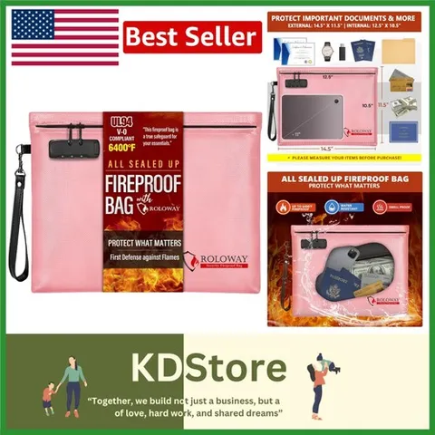 6400℉ Fireproof Money Bag with Zipper & Lock - Portable Protection for Valuables