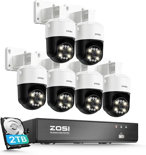 ZOSI 8CH 4K 6 x 8MP PT PoE Security Camera System AI Detect with 2TB HDD Audio