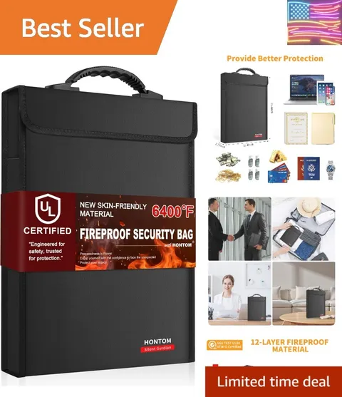 6400℉ Fireproof Document Bag with Lid, 15.4"x11.4"x1.77" Fireproof Waterproof...