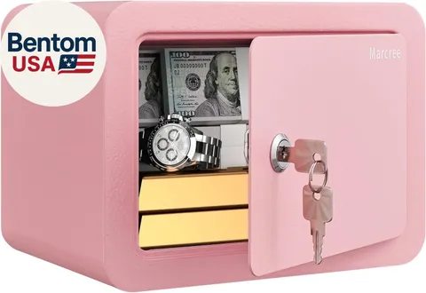 0.23 Cubic Small Safe Box for Home, Mini Safes for Kids, Pink Safe with Key, Sec