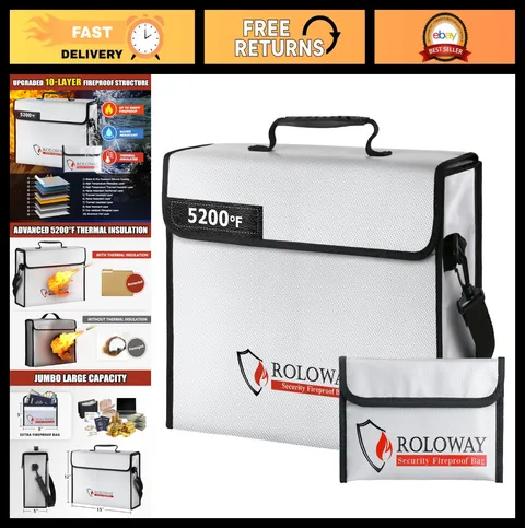 Large Fireproof Bag 5200℉ Heat Resistant Insulated Document Safe for Cash & Valu