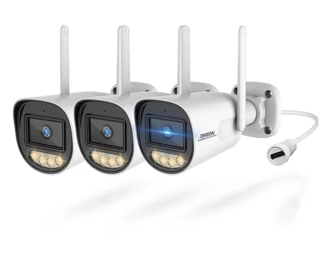 OHWOAI 2.4GHz & 5GHz WiFi Wireless Outdoor Security Camera w Night Vision-3 Pack