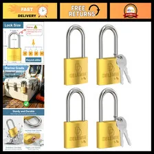 Heavy Duty Weatherproof Padlock with Key - Marine Grade Brass Lock, 4 Pack
