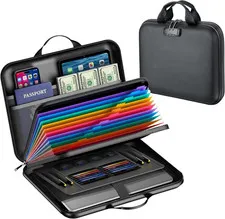 Fireproof Document Box with Lock, Waterproof Hard-Shell File Organizer with 13-P