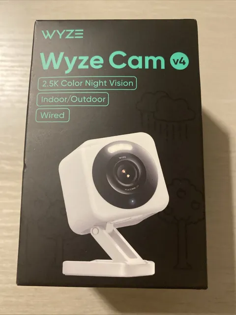 Wyze Cam v4 2.5K QHD Color Night Vision Indoor/Outdoor WiFi Wired - White