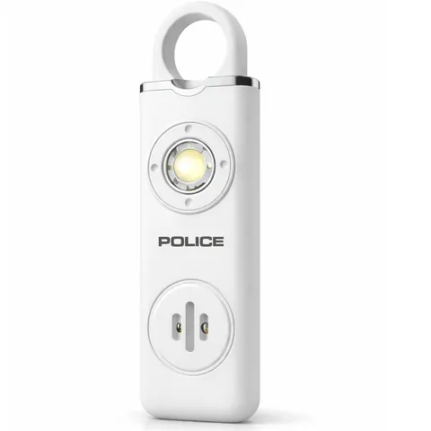 Police 130dB Personal Alarm Self Defense Safety Keychain SOS Rechargeable White
