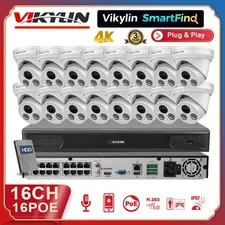 Vikylin SmartFind 4K 16ch 16POE CCTV System 8MP IP Camera Outdoor IR30 Audio Lot