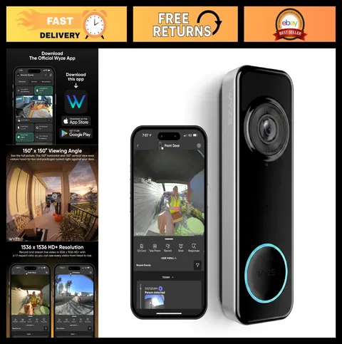 Wireless Video Doorbell Camera, 1536p HD Color Night Vision, 2-Way Audio, Easy S