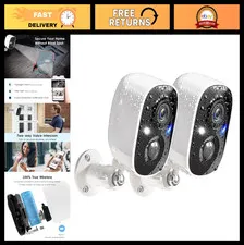 Wireless Outdoor Security Cameras 2-Pack, 2K Video, Motion Detection, Color Nigh