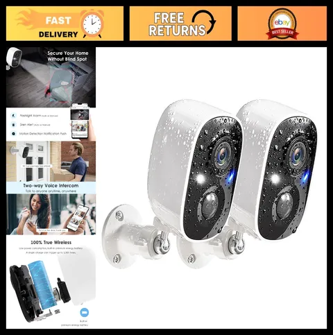 Wireless Outdoor Security Cameras 2-Pack, 2K Video, Motion Detection, Color Nigh