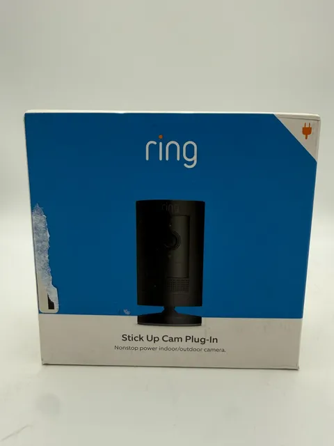 Ring Stick Up Cam Plug-In Security Camera Black HD WiFi Indoor Outdoor Two-Way