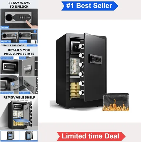 Cabinet Safe 4.0 Cubic Feet Digital Keypad Dual Alarm Anti-Pry Steel Fireproof