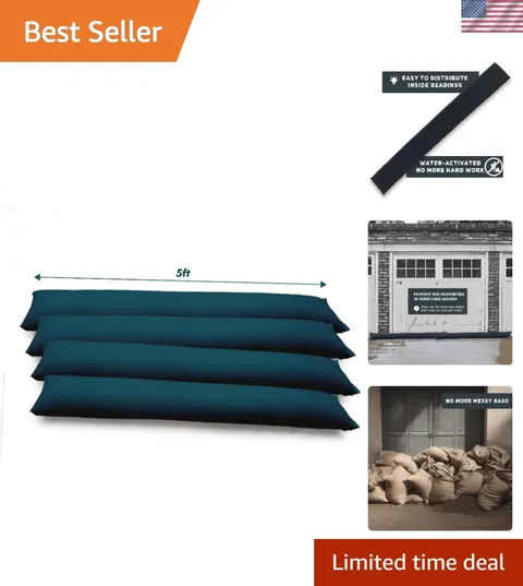 5FT Water Activated Flood Barriers for Home Door, Sandless Sand Bags for Anti...