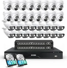 ZOSI 32CH 4K PoE Security Camera System Person Car Detect 8TB HDD 2 Way Audio