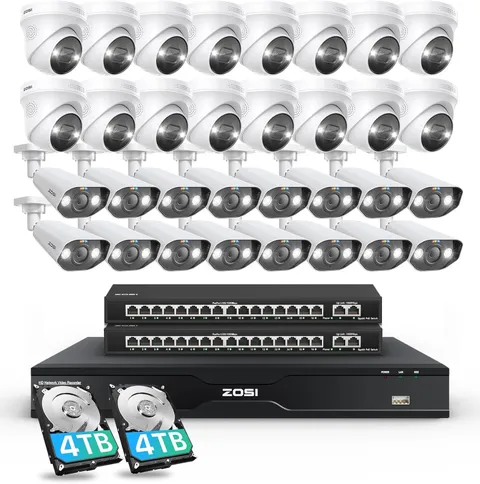 ZOSI 32CH 4K PoE Security Camera System Person Car Detect 8TB HDD 2 Way Audio