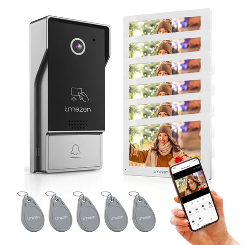 TMEZON WLAN Video Intercom System, 7 Inches Video Doorbell Camera Touch Monitor