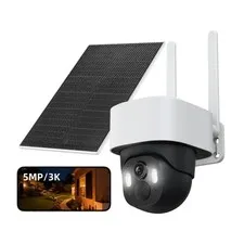 5MP Solar Security Camera Wireless Outdoor, 3K UHD WiFi PTZ Camera with Color...