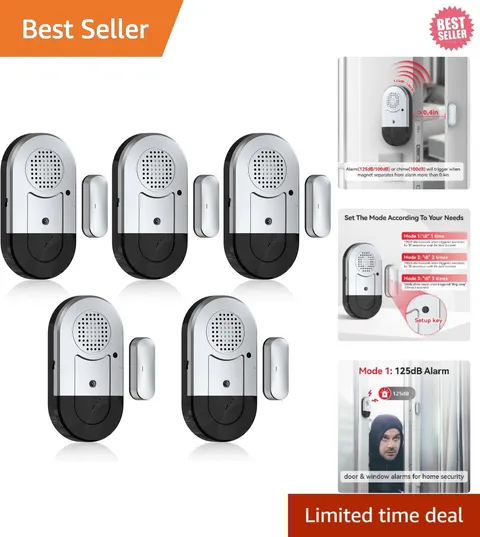 Magnetic Door Window Alarm Set - 5 Pack, 125dB, Easy to Install for Security