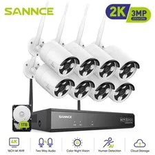 SANNCE 16CH 4K NVR 3MP Wireless AI Security Camera System WIFI Two Way Audio 1TB