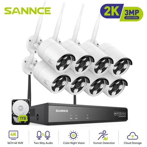 SANNCE 16CH 4K NVR 3MP Wireless AI Security Camera System WIFI Two Way Audio 1TB