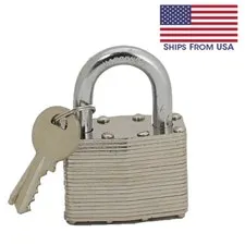 Steel Laminated Solid Brass Hardened Shackle Keyed Padlock 1 1/2" inch 38mm