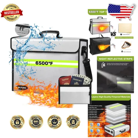 Large Fireproof Money Bag with Lock 6500°F 10 Layer Insulation Waterproof Zipper